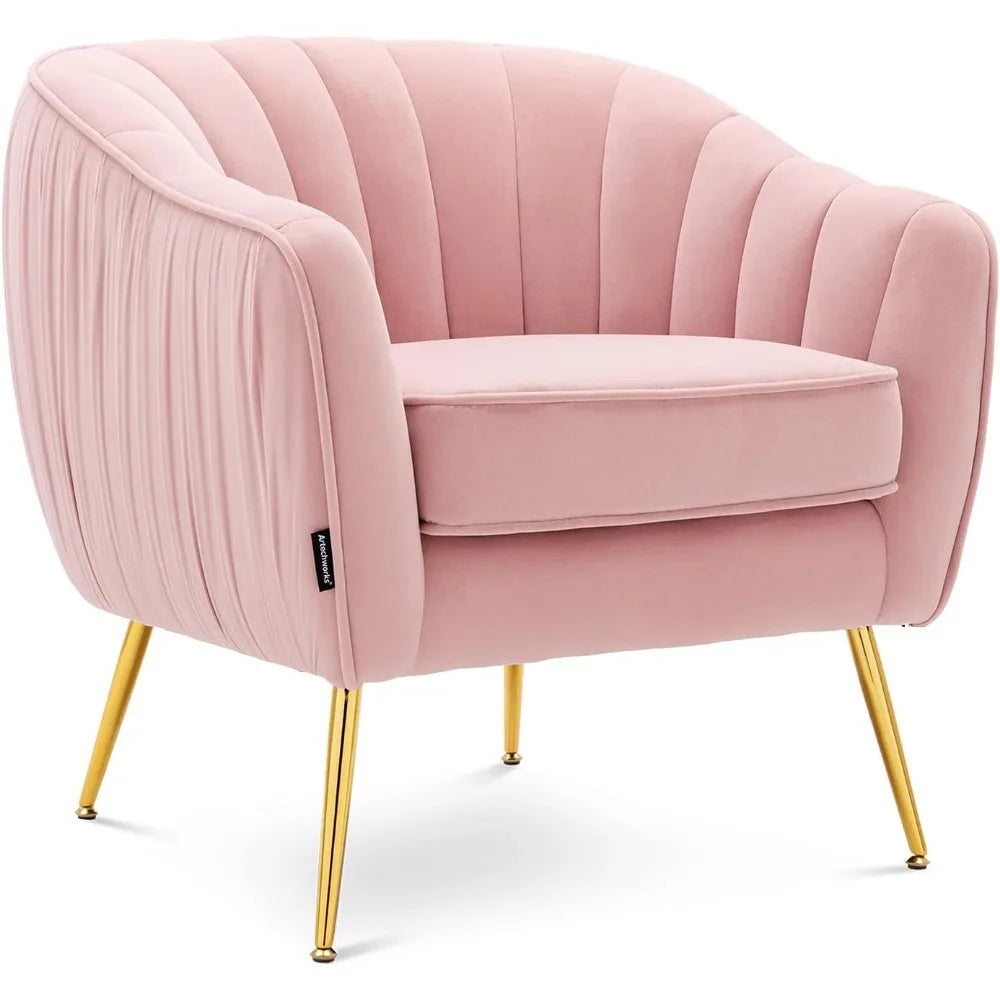 Velvet ModernTub Barrel Arm Chair Upholstered Tufted with Golden Legs Accent Club Chair for Living Reading Room Bedr