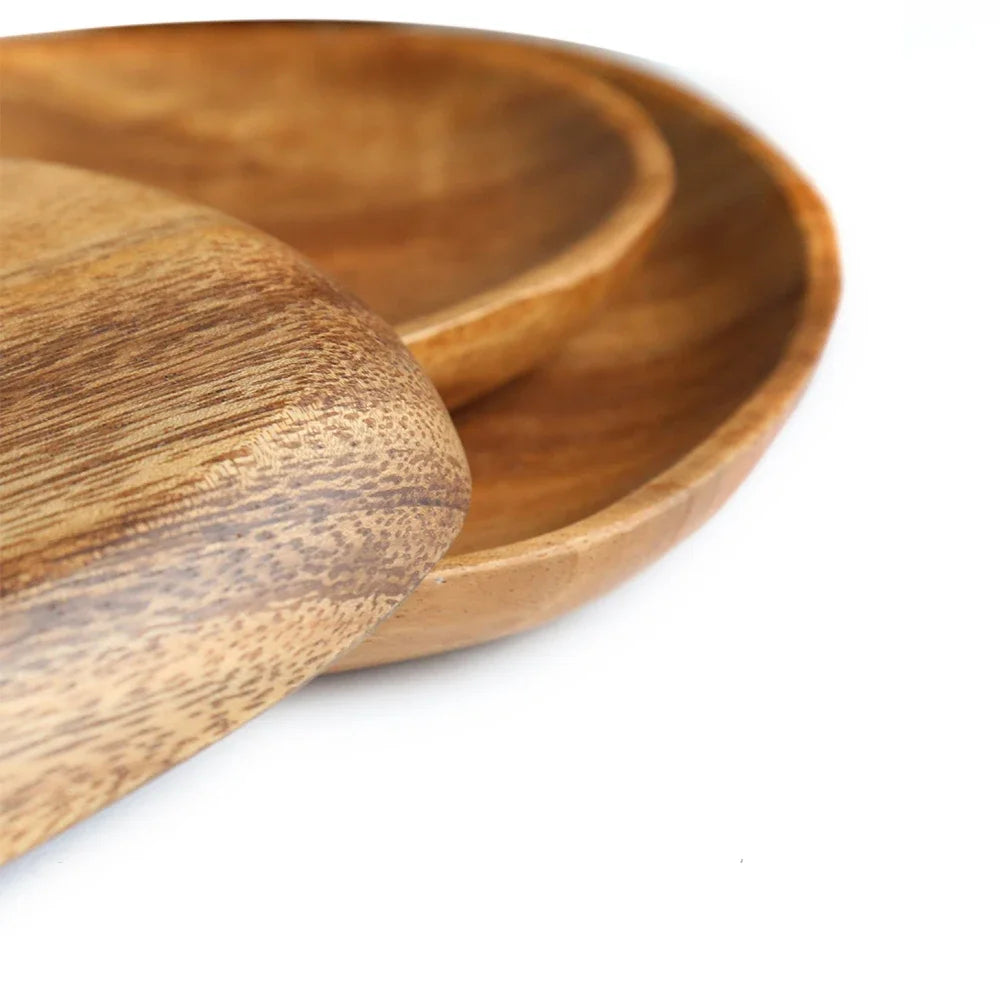 Walnut Acacia Irregular Oval Solid Wood Dinner Plate Tray