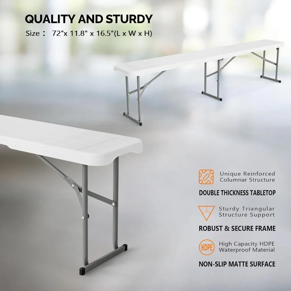 VINGLI 6 feet Plastic Folding Bench,Portable in/Outdoor Picnic Party Camping Dining Seat, Garden Soccer Multipurpose Entertainin