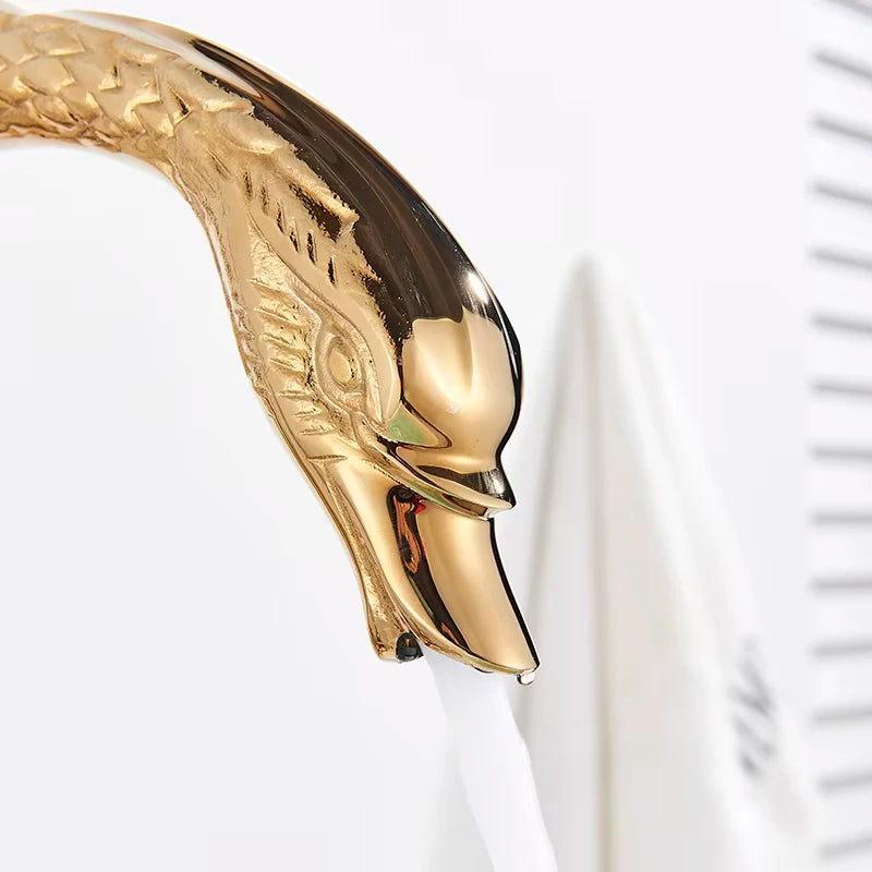 Suguword Golden Swan Basin Faucet Bird Shape Luxury Mixer