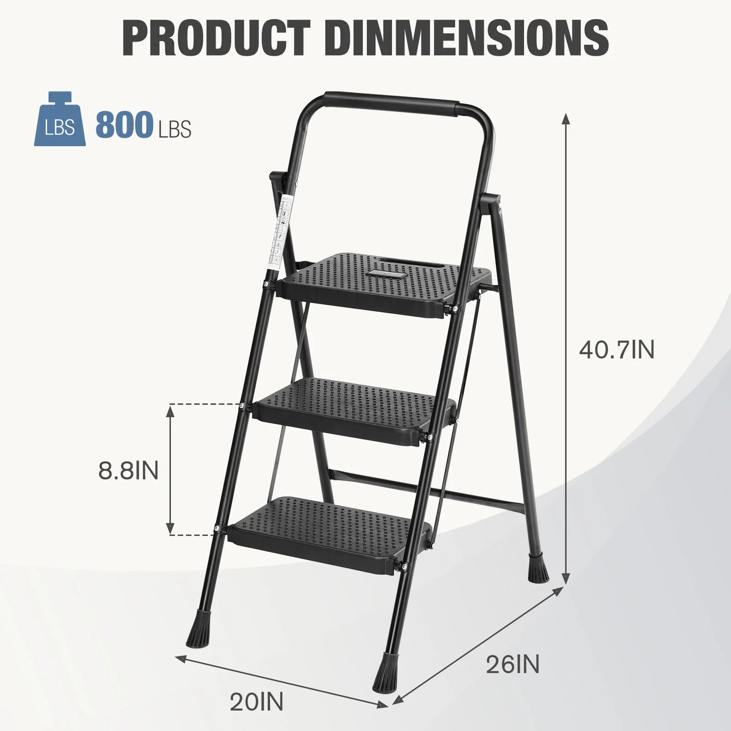 JHK Folding 2 3 Step Ladder Anti Slip Pedal 800 Lb Capacity