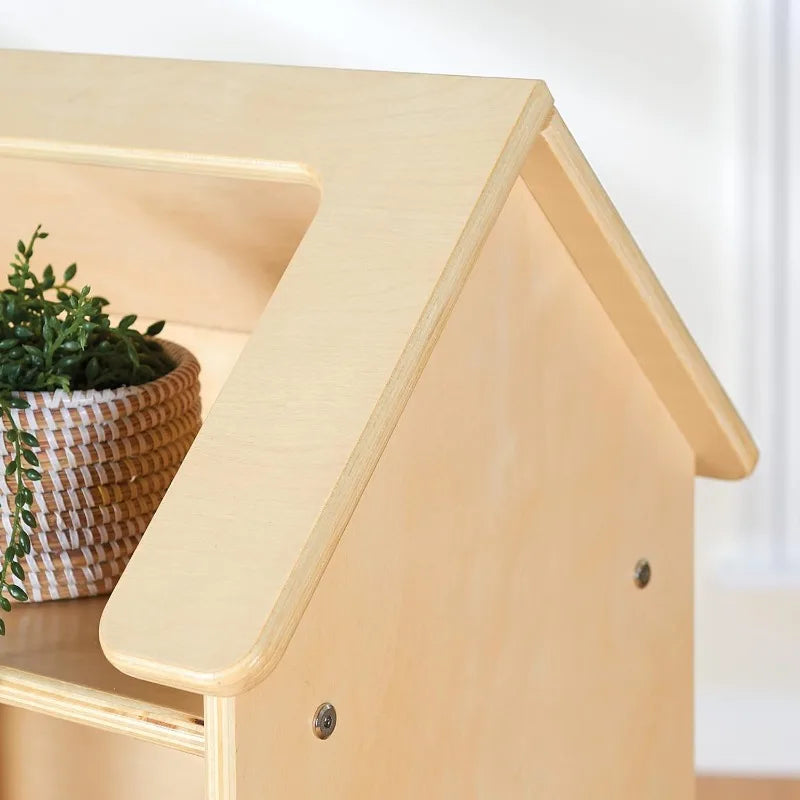 Guidecraft EdQ Dollhouse Bookcase - Natural: Kids' Wooden Organizer Shelves with Removable Storage Bins for Books