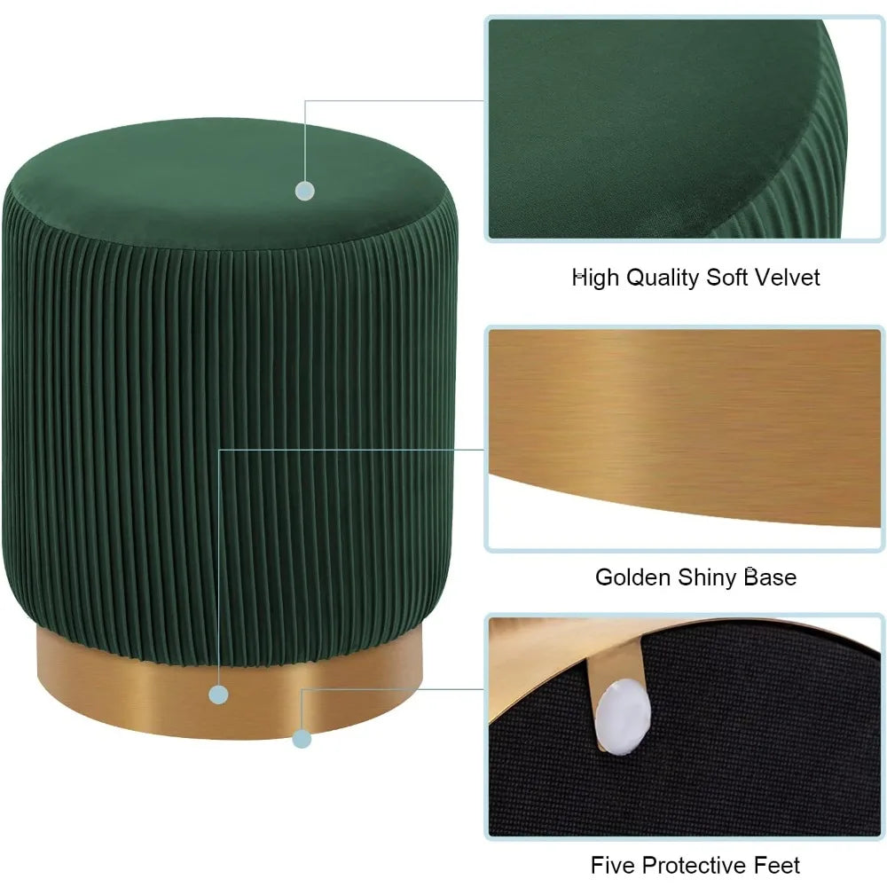 Huanzhuang Velvet Round Ottoman Vanity Stool Footrest
