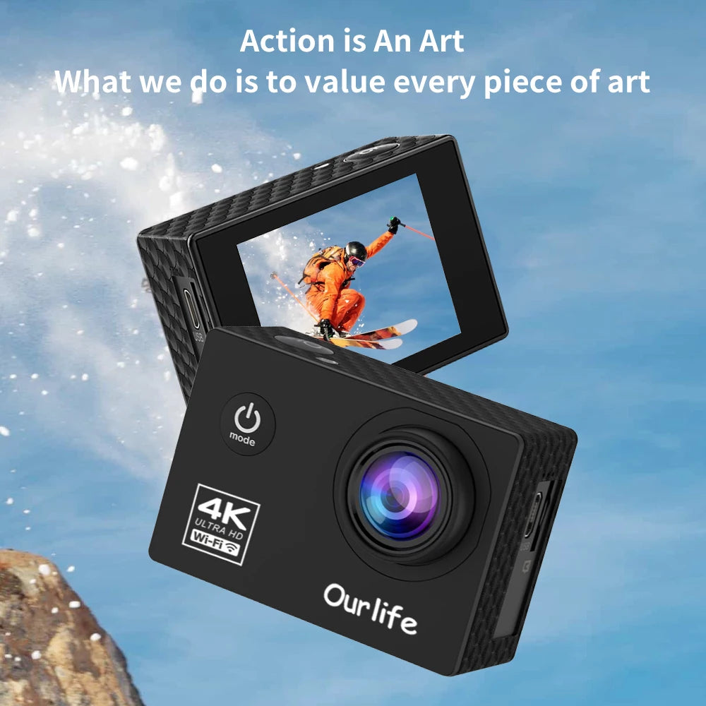 OURLIFE Action Camera 4K Ultra HD 16MP Waterproof 30M