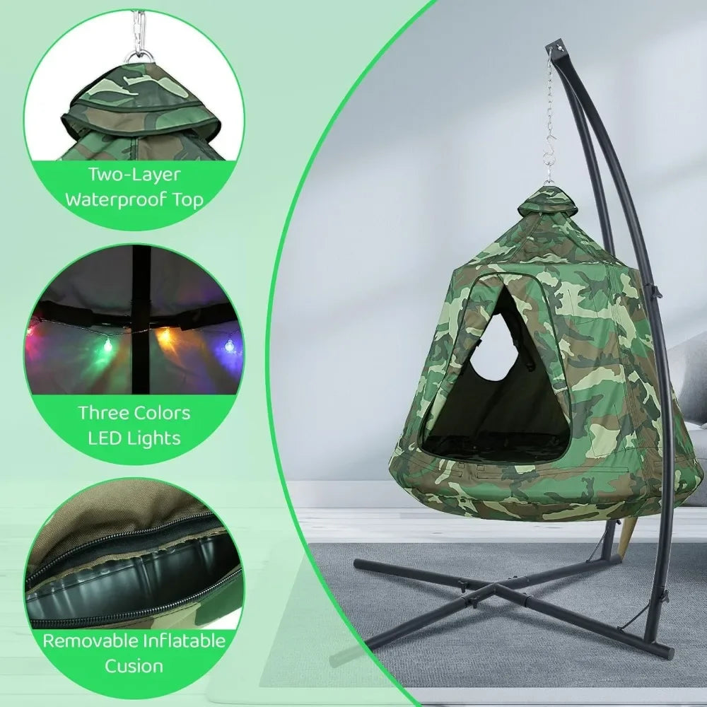 Hanging Hammock X-Stand with Tree Tent – Multi-Use Metal Stand for Indoor Swing & Outdoor Egg Seat