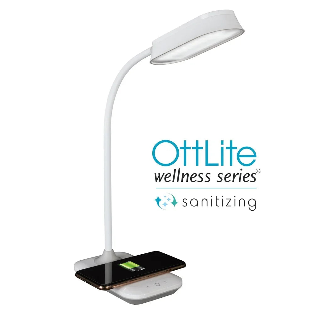 LED Sanitizing Desk Lamp with Wireless Charging SpectraClean Disinfection ClearSun Technology Adjustable Brightness Modes Office