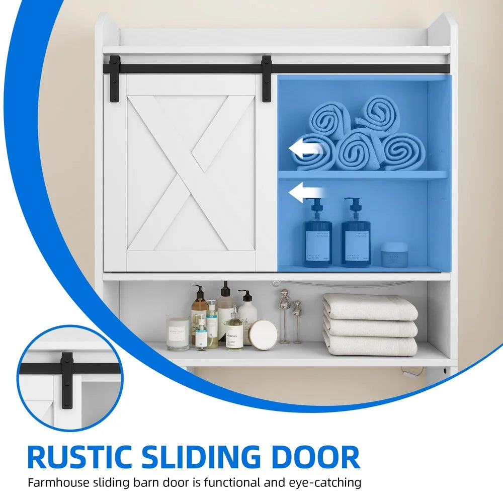 Over The Toilet Storage Cabinet Bathroom Organizer with Infrared Sensor Light Adjustable Shelf Toilet Paper Holder Wall Mounted