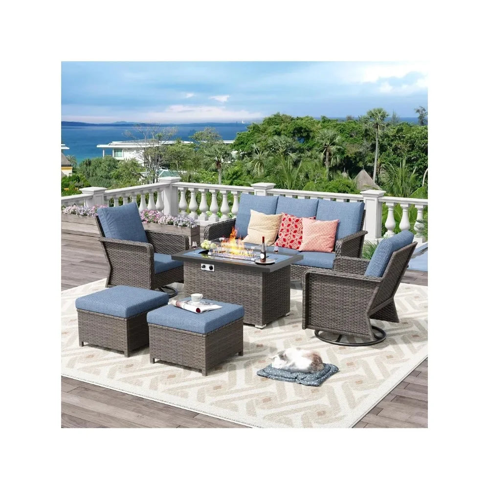Modern 6-Piece Outdoor Patio Furniture Set with Fire Pit