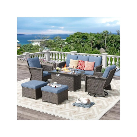 Modern 6-Piece Outdoor Patio Furniture Set with Fire Pit