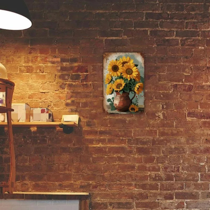 Rustic Sunflower Iron Wall Art Vase Waterproof Home Decor