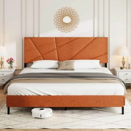 Angduo Vintage Upholstered Bed Frame With Headboard