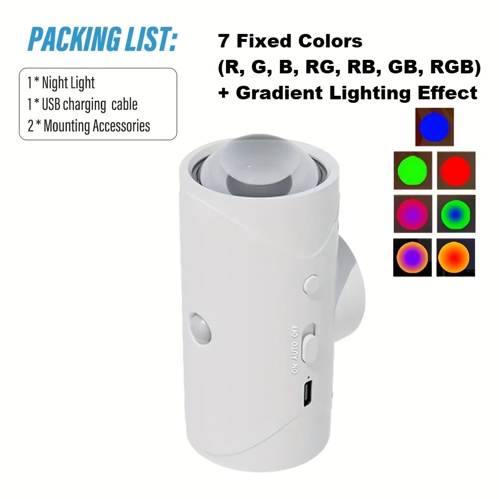 RGB Gradient LED Night Light with Motion Sensor Wall Lamp Rechargeable Ambient Light Dimmable Indoor Lights Magnetic Step Lamp