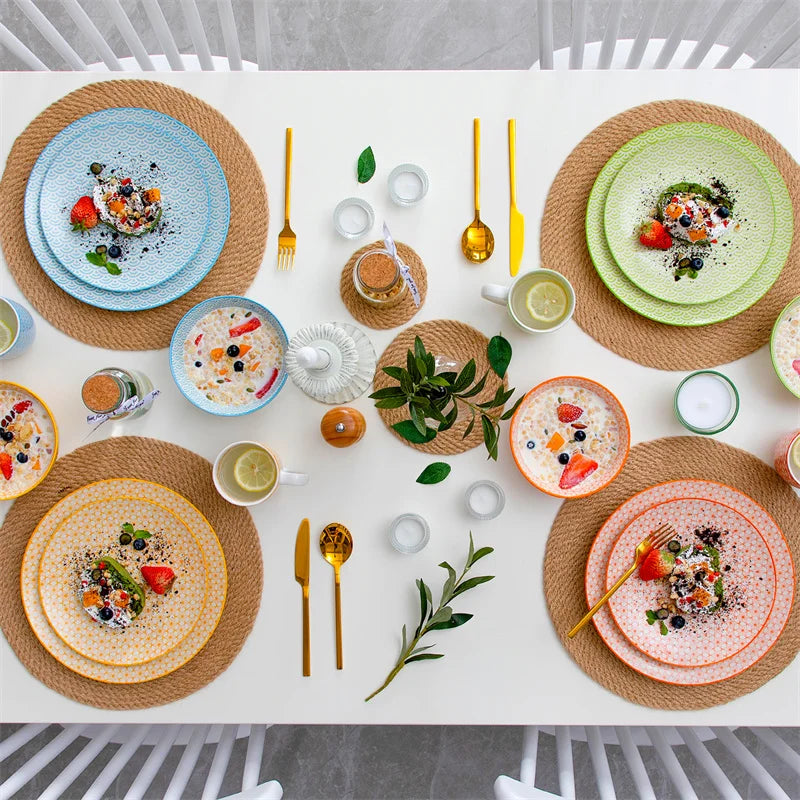 16Pieces Porcelain Multi-Colour Japanese-style Dinnerware Set with 4*Dinner Plate,Dessert Plate,Bowl,Mug Ceramic Tableware Set
