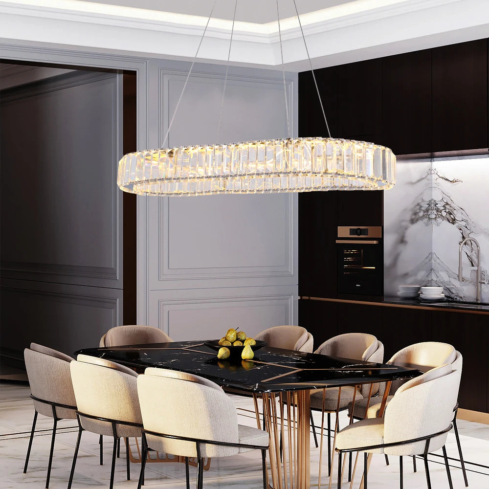 Led Oval Pendant Light Modern Kitchen Island Chandelier Hanging Ceiling Lamp Dining Table Living Room Crystal Decor Lutre Fixtur