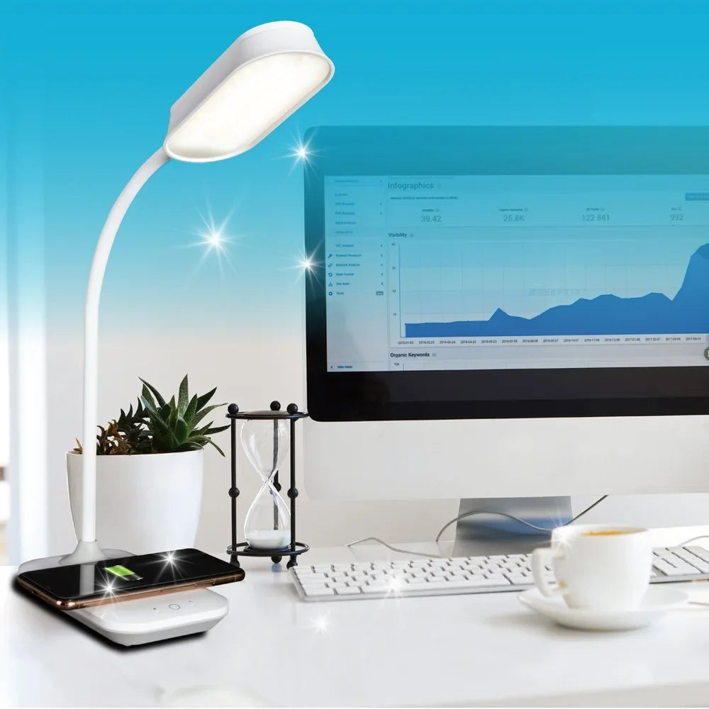 LED Sanitizing Desk Lamp with Wireless Charging SpectraClean Disinfection ClearSun Technology Adjustable Brightness Modes Office