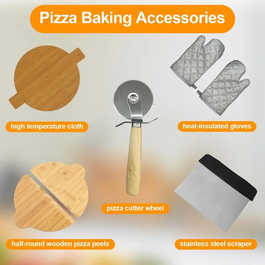 Oven Indoor, 12 Inch Retro Pizza Maker, Rapid Heating 800F, 1200W Glazed Ceramic Stone Electric Pizza Cooker, Twobutton Precise