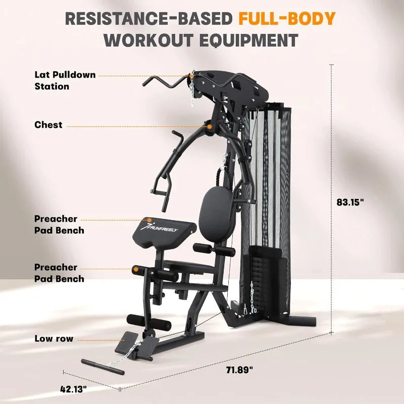 All-in-one Weight Machine for Home Gym,Multifunction Workout Station Equipment with 150LBS Weights Stack