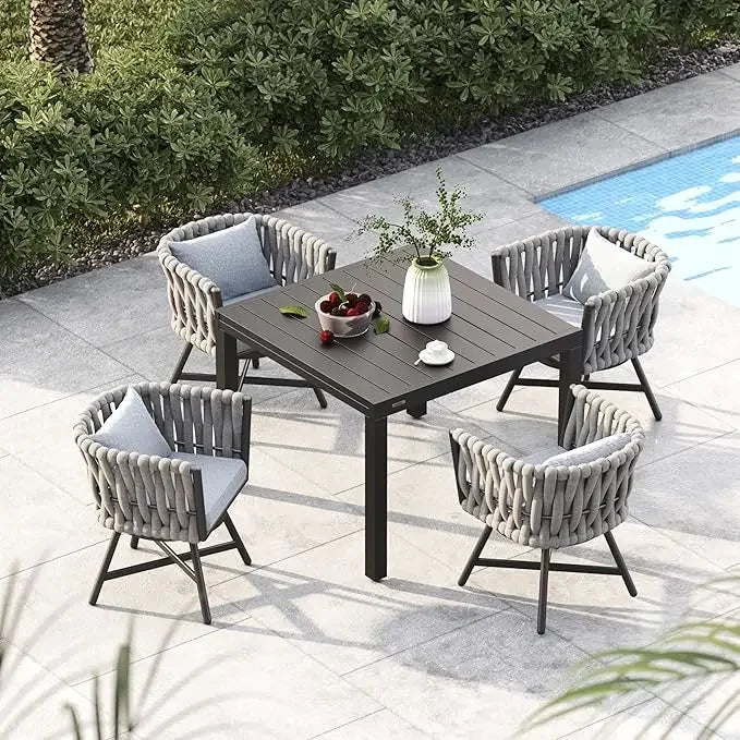 9-Piece Outdoor Dining Set for 8, Patio Dining Furniture Set for 8 Swivel Rope Wicker Chairs