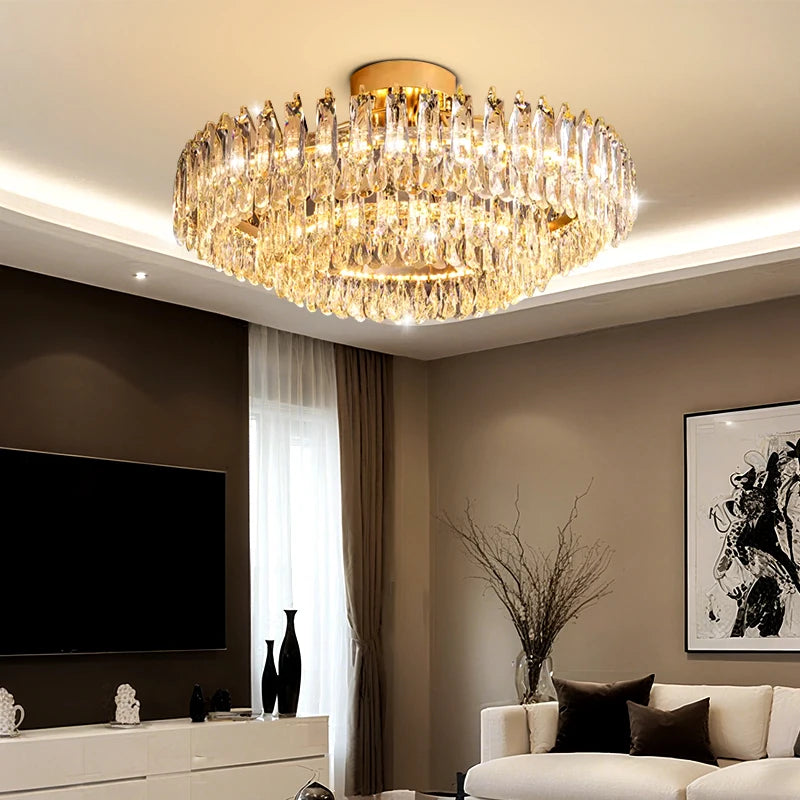 Nordic Luxury Crystal Ceiling Lamp Villa Large Hall Living Room Dining Room Ceiling Light Interior Home Decor Fixture