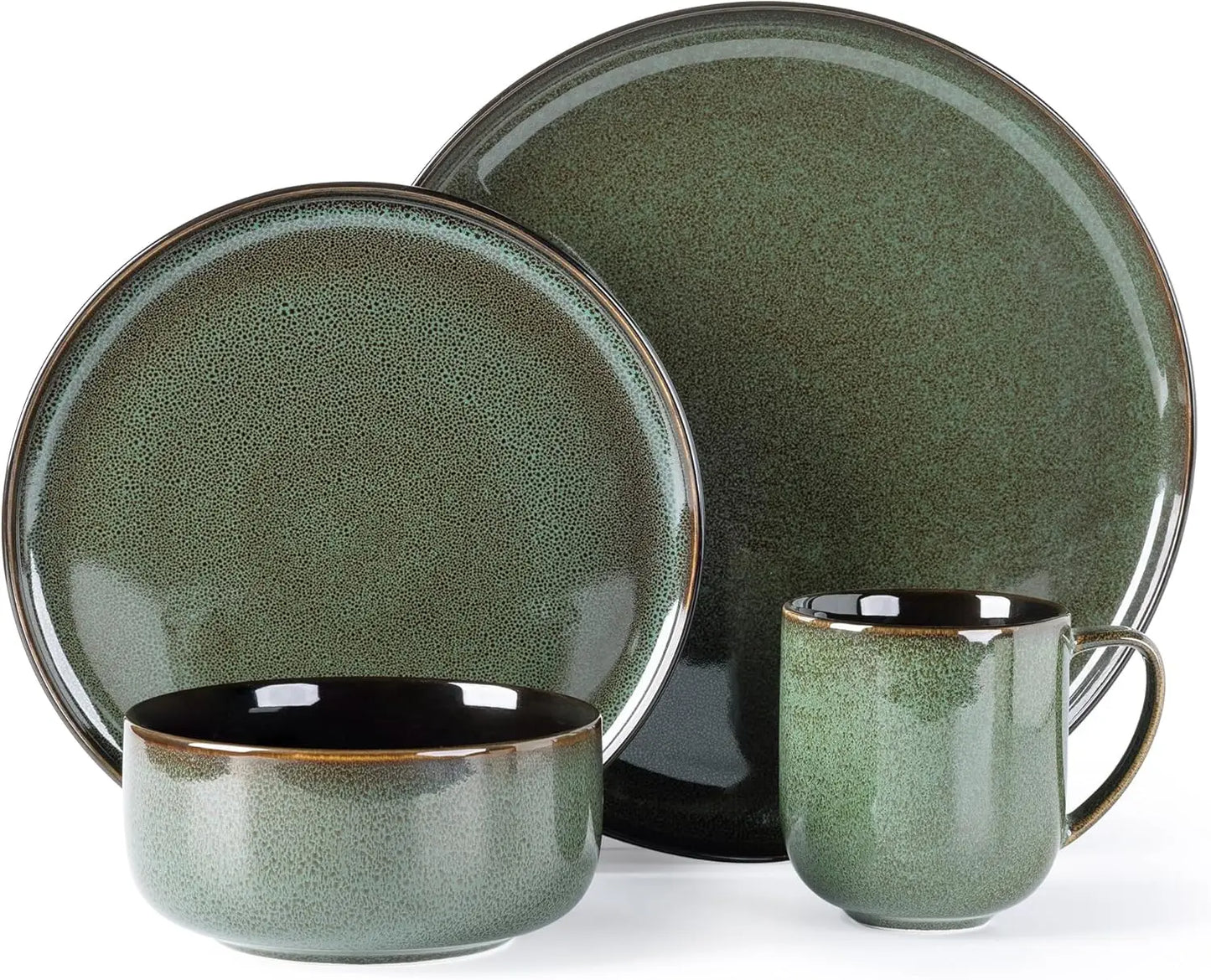 Ceramic Dinnerware Sets for 4,16-PieceReactive Glaze Plates and Bowls Set with Mugs,Highly Chip and Crack Resistant | Dishwasher