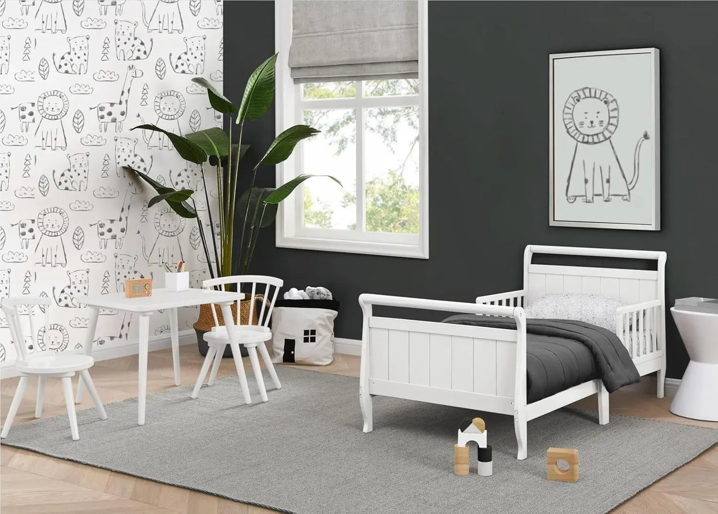 Children Wood Sleigh Toddler Bed, White