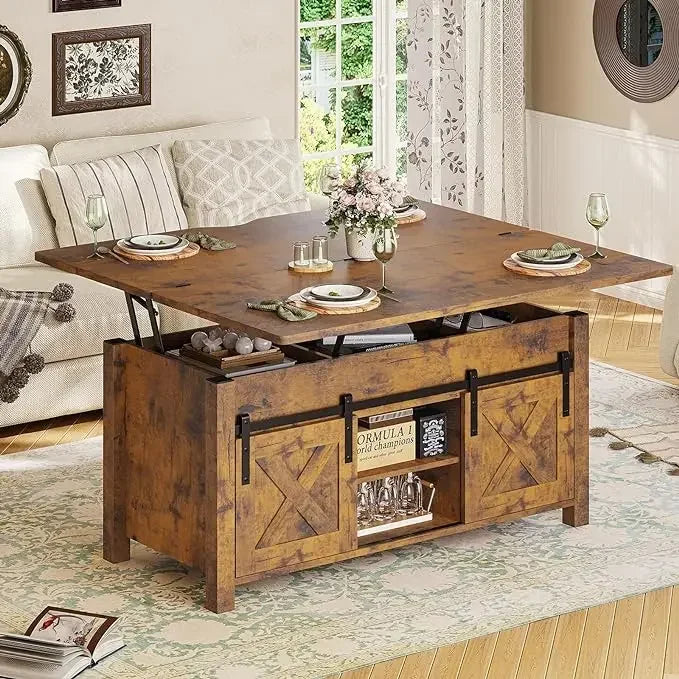 Convertible Lift Top Coffee Table with Storage and Hidden Compartment