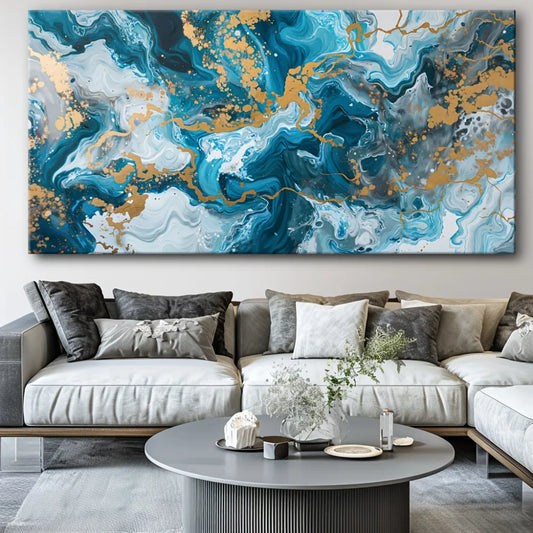 Blue Abstract Canvas Wall Art For Living Room Decor