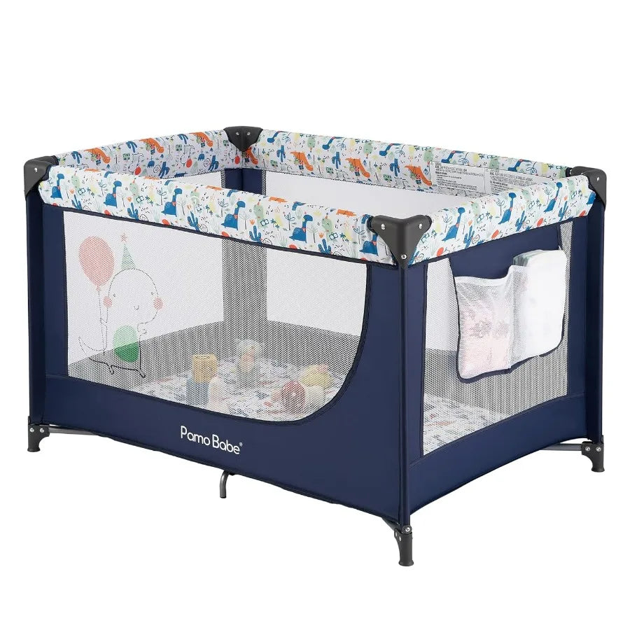Pamo Babe Travel Foldable Portable Bassinet Baby Infant Comfortable Play Yard Crib Cot with Soft Mattress Breathable Mesh Walls
