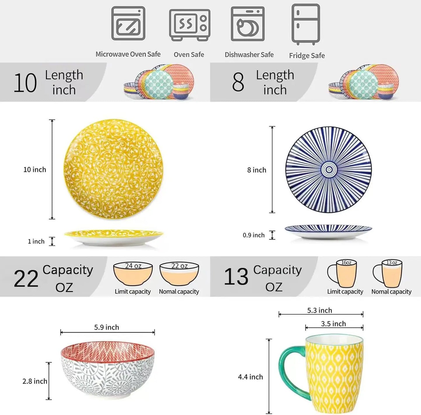 Ceramic Dinnerware Sets for 4, 16 Pieces Plates and Bowls Sets, Dishes set for 4-Chip and Scratch Resistant, Dishwasher&Microwav