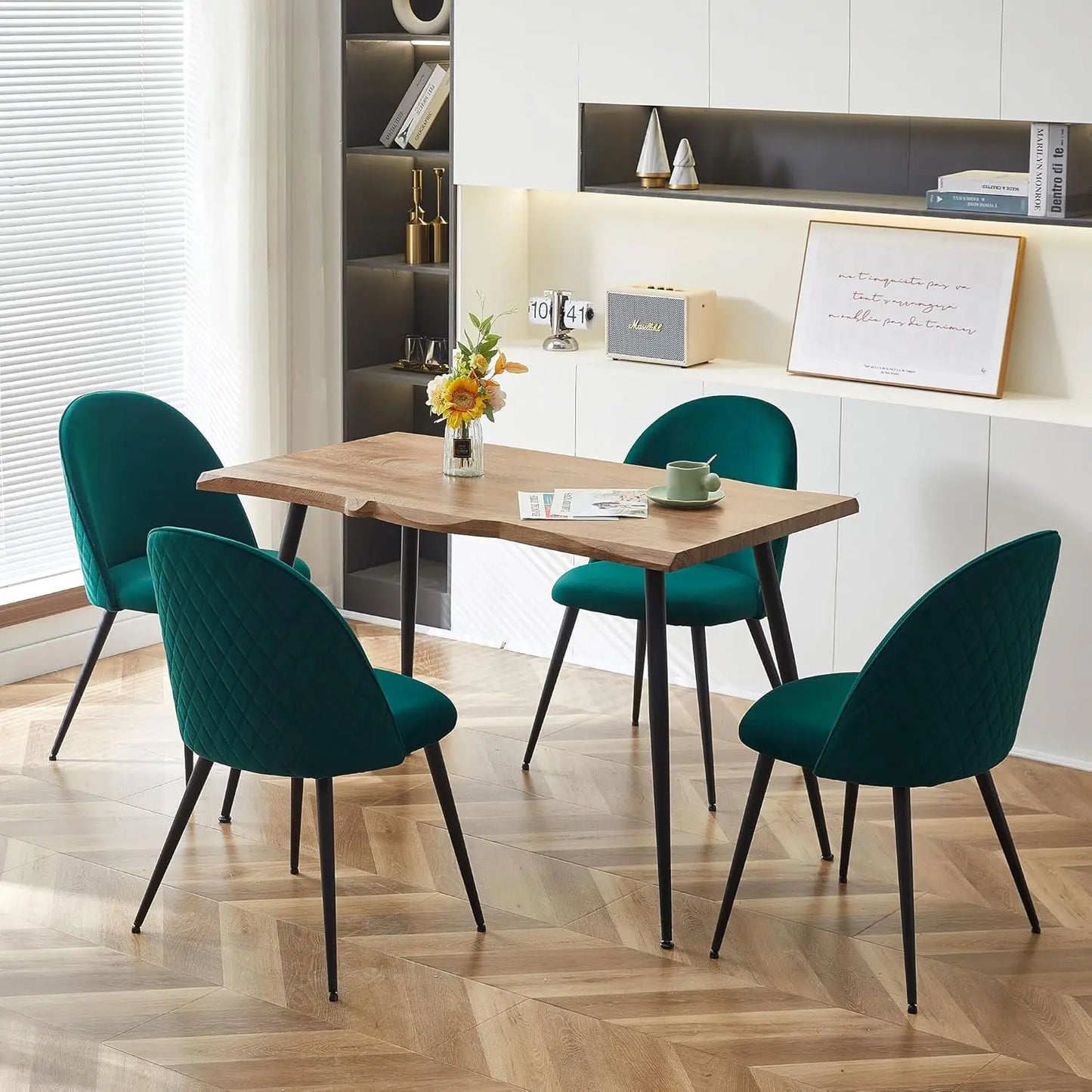 Modern Dining Table Set for 4,Durable Home Table with Chair,Stylish Rectangular Dining Table Upholstered Dining Chair Velvet