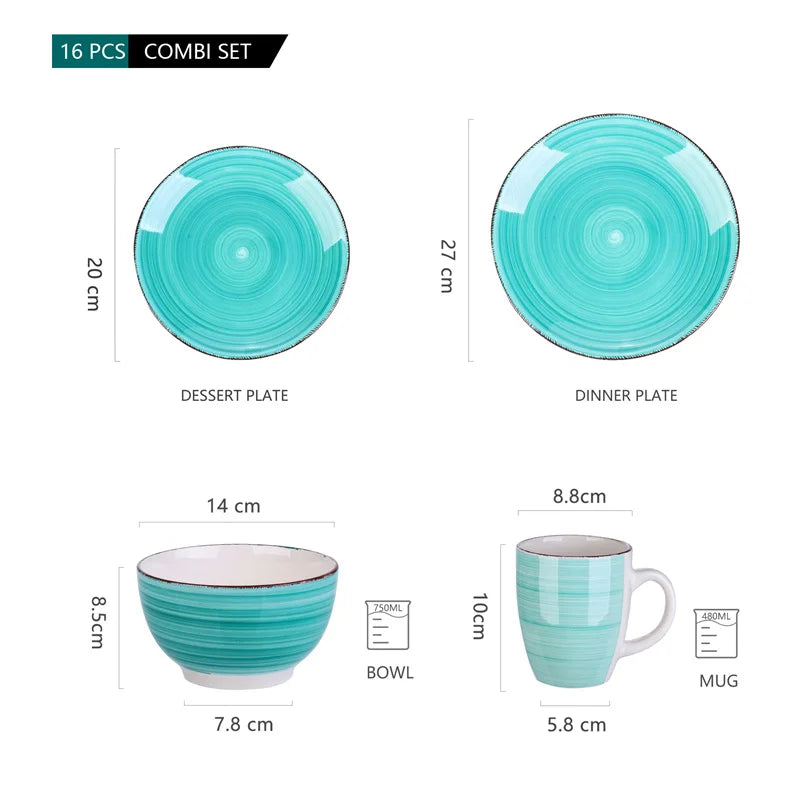 16Pcs Porcelain Dinnerware Set Vintage Ceramic Plate Set with Dinner Plate/Dessert Plate/Bowl/Mug Set Ceramic Dishware Dishes