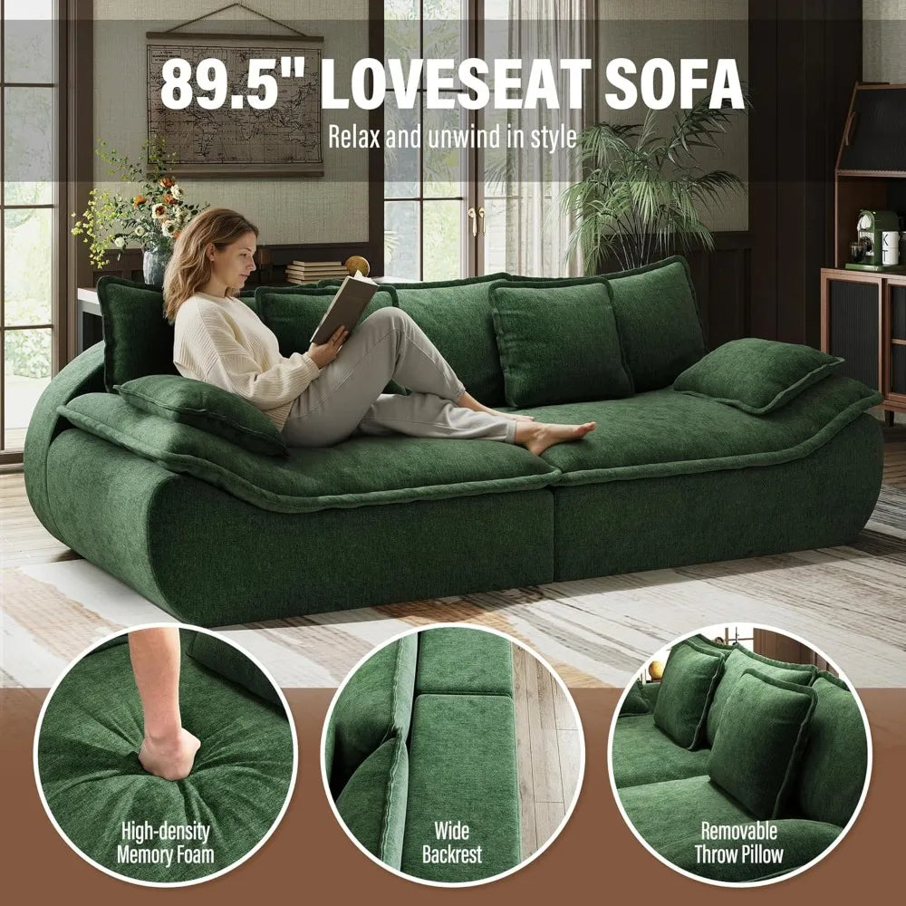 Sofa Couches 2-Seater Modular Sectional Sofa, 89''Comfy Loveseat with Throw, Deep Seat Small Sofa for Small Space