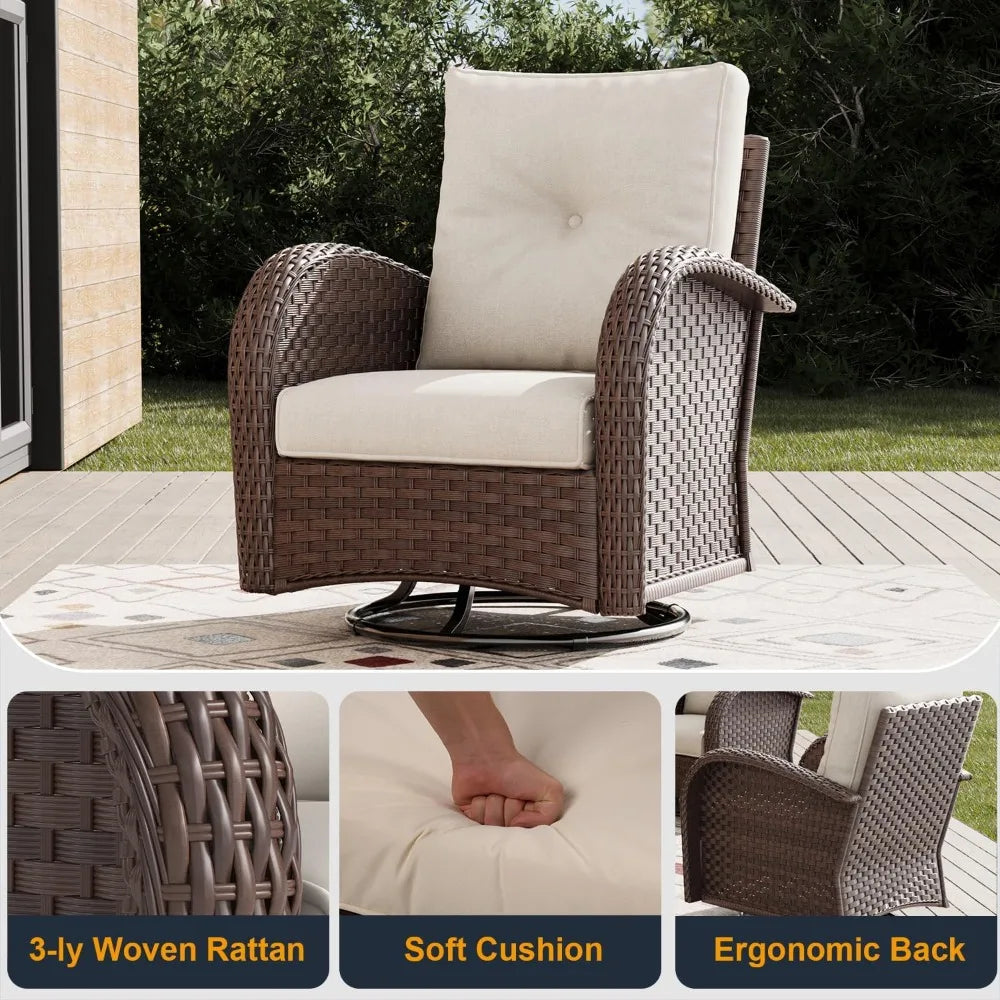 Outdoor Patio Furniture Sets 6 Pieces Wicker Swivel Rocker Chairs and Sofa Sets with Coffee Table for Backyard Deck