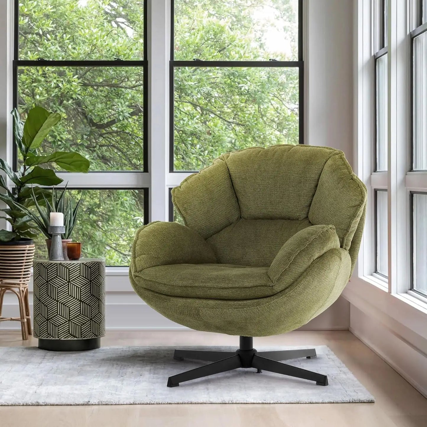 Swivel Accent Chair for Living Room, Upholstered Armchair with Metal Legs, Lounge Sofa Chair, Comfy Leisure Chairs for Bedroom R