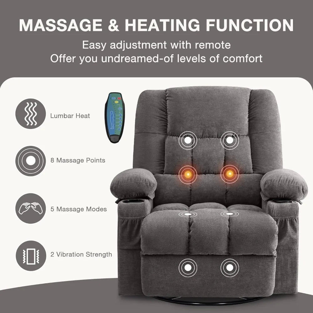 Massage Swivel Rocker Recliner Chair with Vibration Massage and Heat ErgonomicLounge Chair for Living Room with Rocking Function