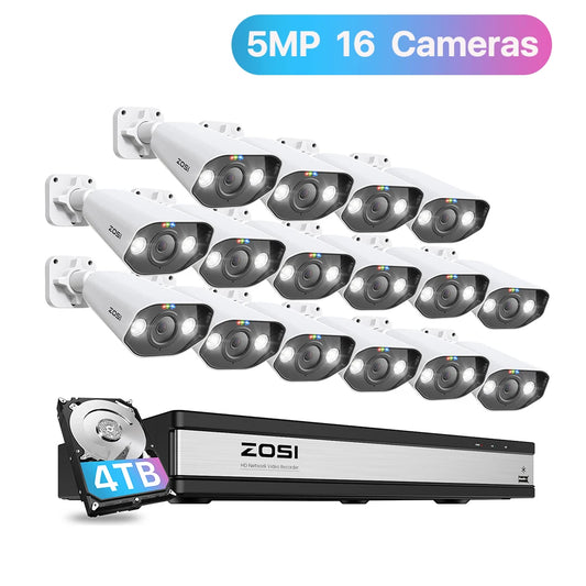 ZOSI 16CH 4K PoE Home Security Camera System 8MP NVR Set Outdoor Indoor Color Night Vision AI IP Camera Video Surveillance Kit