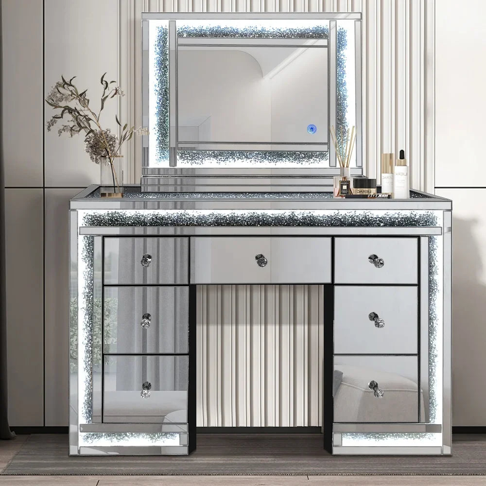Guanding Mirrored Dresser With Nine Drawers Crushed Diamond