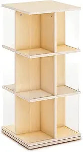 EdQ Rotating Book Display - White: Spinning Plywood Storage Bookshelf with Acrylic Windows for Kids Classroom, Playroom, or Bed