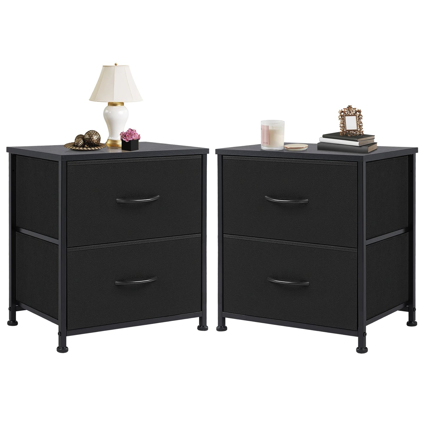 Modern Minimalist Nightstand with Two Fabric Drawers for Storage