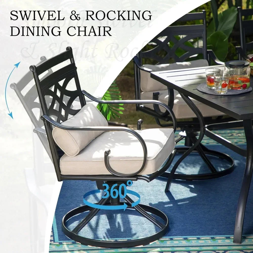 5 PCS Patio Dining Sets with 4 Swivel Chairs and 1 Square Table, All Weather Heavy Duty Black Frame, Outdoor Furniture for 4