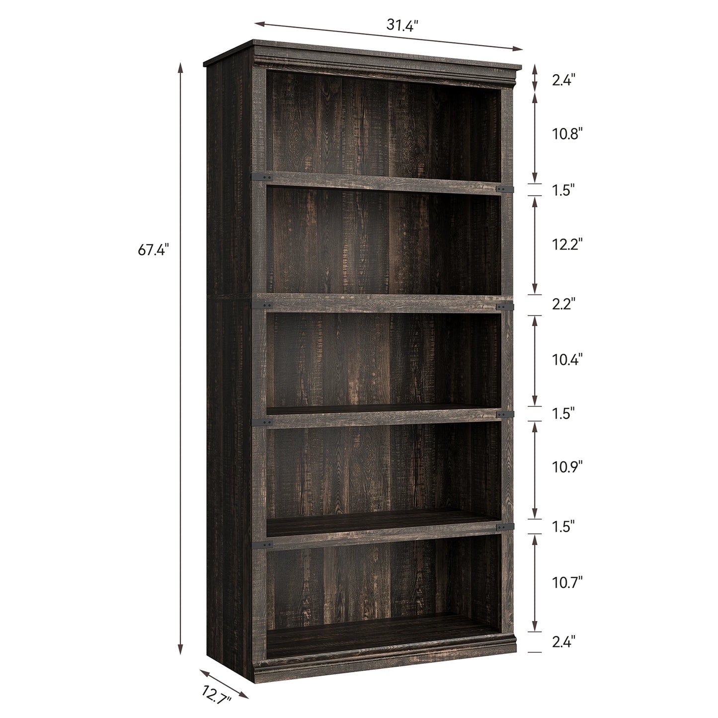 5 Tier Bookcase, Farmhouse Book 3-5 Shelf with Storage Open Display Bookshelves, Home Decor Furniture for Home Office, Bed Room