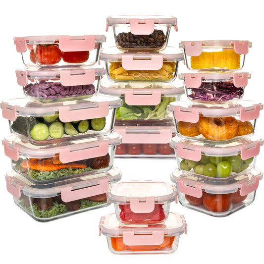 16 Piece Glass Food Storage Set Airtight Lids Microwave Safe