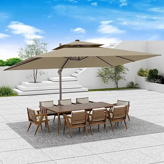 9x12 FT Patio Umbrella, Large Cantilever Rectangular Double Top Heavy Duty Offset Umbrellas with 360° Rotation, Outdoor shade fo