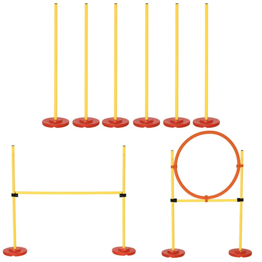 PawHut 3PCs Dog Agility Training Equipment Outdoor Obstacle Course Starter Kit with Hoop Hurdle Weave Poles and Carrying Bag