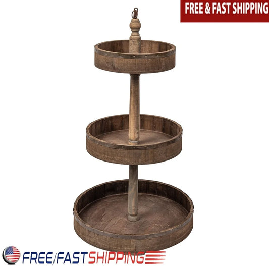 3 Tier Decorative Wood and Tin Tray Kitchen Storage Display Rack Mugs Knick Knacks and Greenery Home Décor Organizer