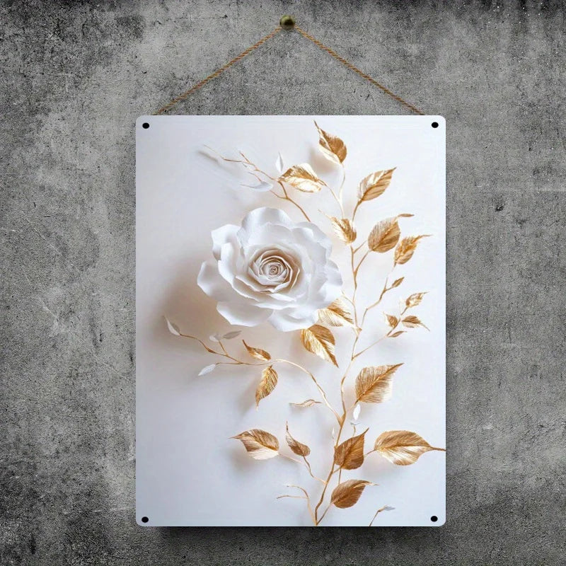 Elegant Golden Leaf Floral Canvas Art Nordic Style 8x12