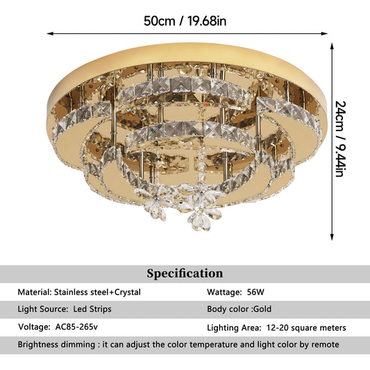 Luxury Gold K9 Crystal Ceiling Lamp Dimmable Led Chandelier Modern Living Dining Room Decor Pendant Light Lustre Home Fixture