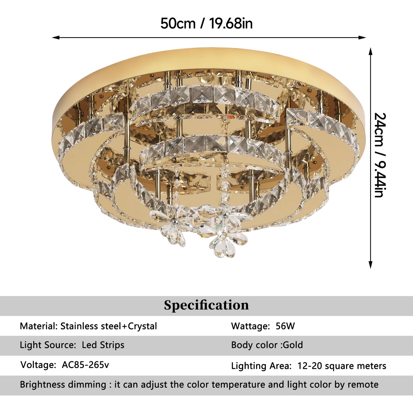 Luxury Gold K9 Crystal Ceiling Lamp Dimmable Led Chandelier Modern Living Dining Room Decor Pendant Light Lustre Home Fixture