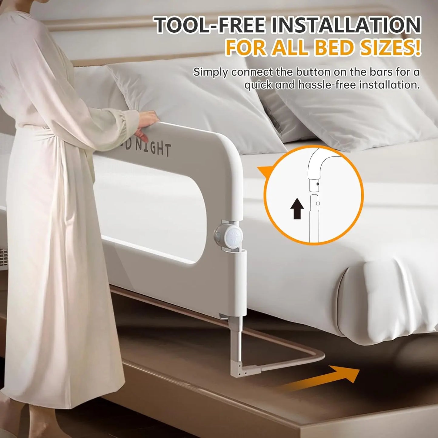 Foldable Toddler Bed Rails - Adjustable Height, Tool-Free Installation for Twin Queen King Beds (59inch)