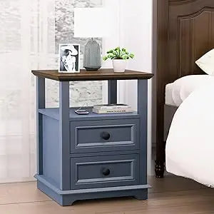 24" Nightstand with Charging Station, End Table with 18W Fast Charge, Side Table with Drawers,Rustic Wood Storage Cabinet with O